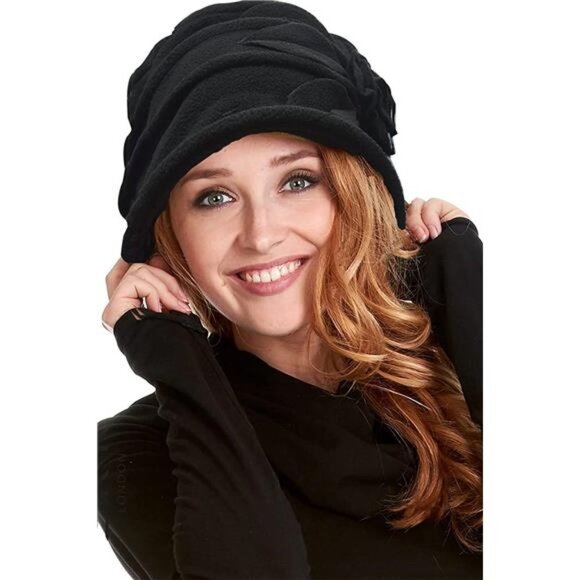Women Vintage Cap Women\'s Elegant Winter Hat Wool Flower Bucket